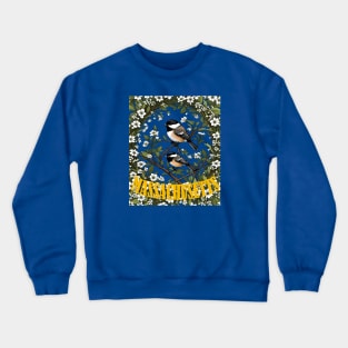 Massachusetts Black-capped Chickadee Bird And Mayflowers Crewneck Sweatshirt